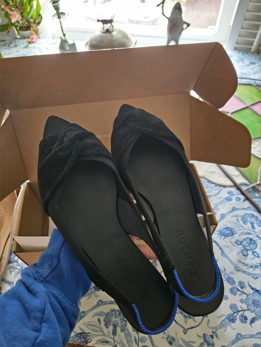 Rothy's Black Pointed Knot Slingback Flats